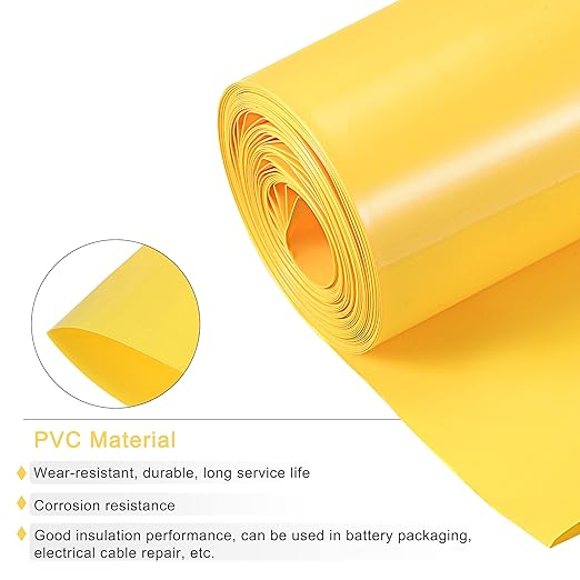 MECCANIXITY Battery Wrap PVC Heat Shrink Tubing 55mm Dia 85mm Flat 10 Feet(3meters) Yellow Good Insulation for Battery Pack