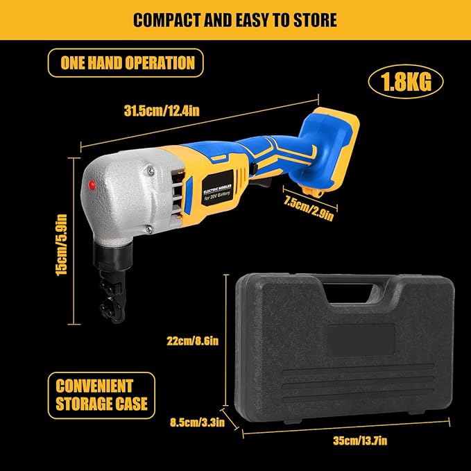 Cordless Nibbler Compatible with Dewalt 20V Max Battery, 18 Gauge Sheet Metal Cutter with 1200RPM Brushless Motor | Replaced Blades for Cutting Aluminium, Stainless Steel, Plastic (Tool Bare)