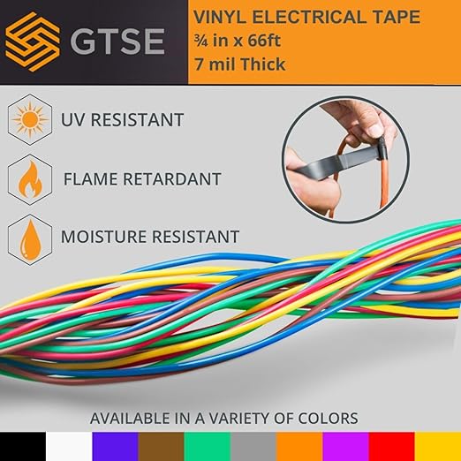 GTSE Black Electrical Tape, 240 Rolls Bulk Box – Waterproof, Industrial Grade Vinyl, 3/4 in x 66ft– Strong Self-Adhesive PVC Electric Tape for Wire Insulation, 7 Mil, 600V – UL/CSA Listed