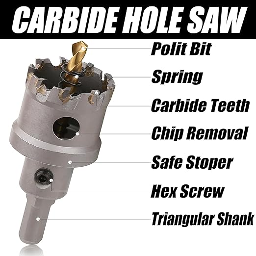 16PCS Carbide Hole Saw Kit, 5/8'' to 2'' Metal Hole Cutter with Pilot Drill, Holesaw for Hard Metal, Stainless Steel, Iron, Mild Steel, Aluminium, Alloy, Plastic, Fiberglass