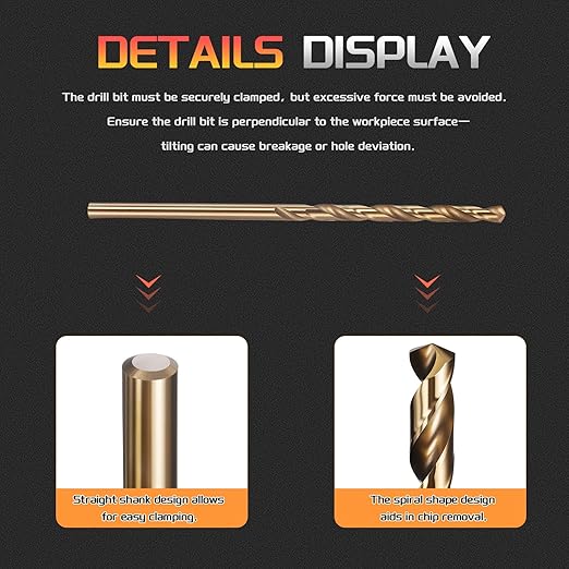 Drill Bit, #33 Cutting Diameter, 4341 HSS Gold Finish 118° Cutting Angle Number Jobber Bits - (Applications: for Drilling Soft Metal Plastic Wood), 10-Pieces