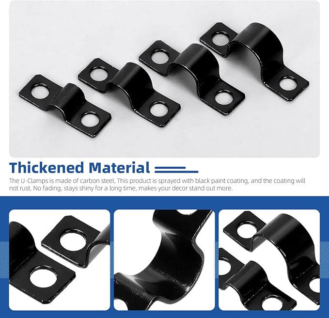 Glarks 120pcs 5/8/10/12mm Pipe Strap Clamp, Black Carbon Steel 2 Hole Strap Heavy Duty Rigid Pipe Strap U Bracket Tube Strap Cable Clamp Hanger Tension Tube Clip with screw for Pipe Tube Cable Fixing