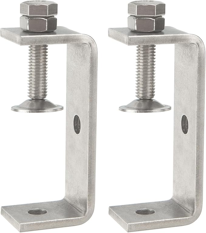 Stainless Steel C Clamps 3.2In for Mounting, Heavy Duty Metal U Clamp for Metal Working Small Desk Clamp with Stable Wide Jaw Opening & Protective Pads/I-Beam Design (2pcs)