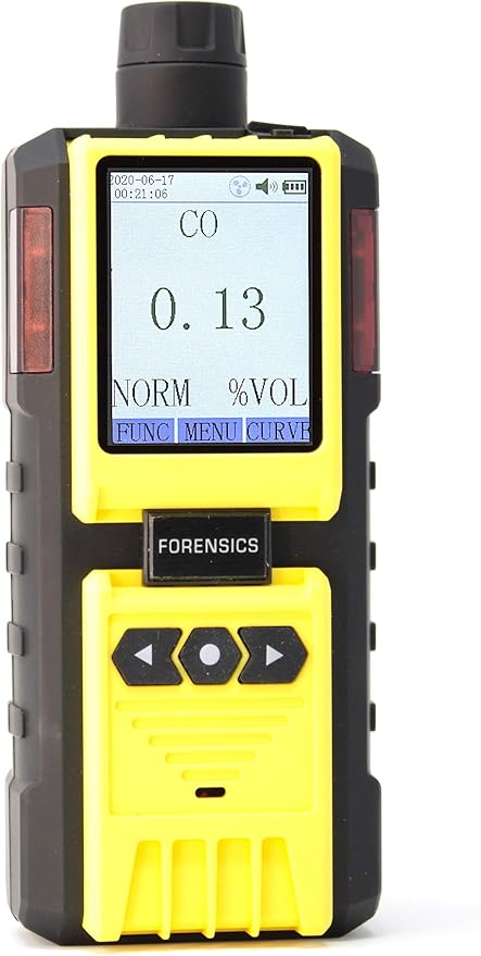 Exhaust Gas Analyzer Carbon Monoxide by Forensics Detectors | Motorcycle, Forklift, Automotive, Small Engine | USA NIST Calibration and Certificate | Probe, Water Trap and Filters | 0-2% CO |