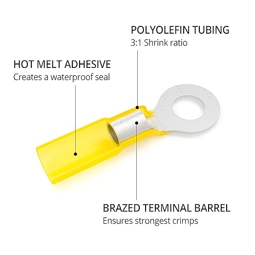 Wirefy 90 PCS Heat Shrink Ring Terminals #10 - a Resistant Ring Connectors - Eyelet Wire Connectors - Yellow 10-12 AWG