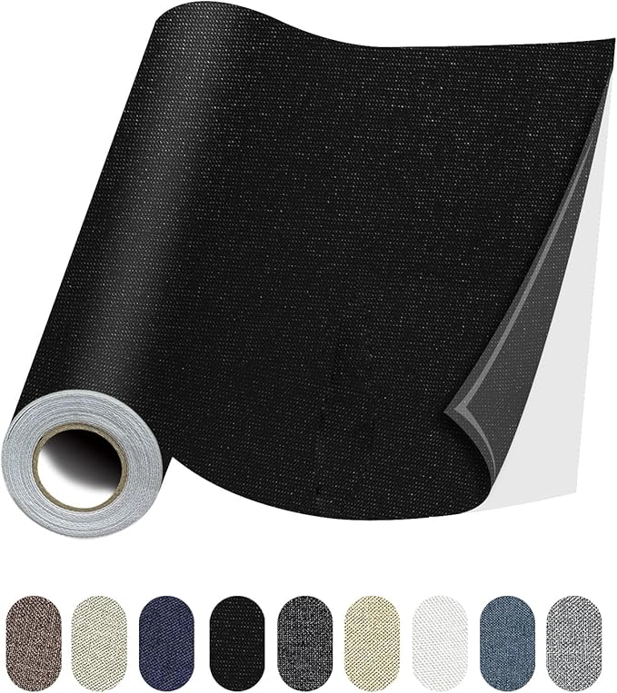 Fabric Repair Patches, 35X79 Inch Linen Repair Tape Self-Adhesive Fabric Patches Durable, DIY Large Linen Tape for Sofa, Couches, Furniture, Chair, Clothing （35X79 Inch, Black）