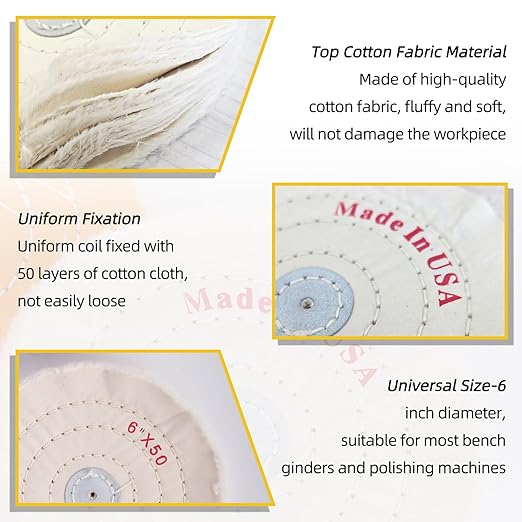 6'' Hard Wool Felt Buffing Wheel Set Nylon Fiber Flap Disc Polish Grinding Wheel Cotton Buffing Wheels for Bench Grinder for Metal, Jewelry, Wood Polishing Rust Removal, with 2 Polishing Compound