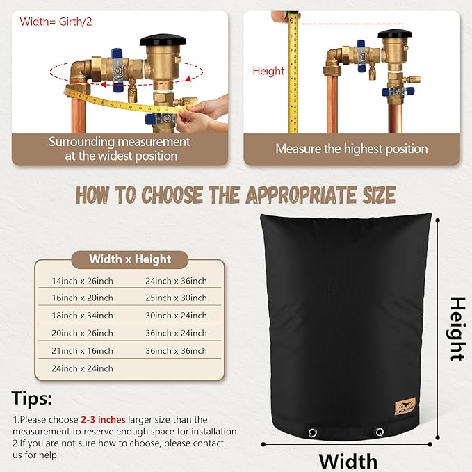 Backflow Preventer Insulation Cover - Water Pipe Insulation Sprinkler Cover for Outside - Insulated Backflow Cover Pouch for Irrigation Back Flow Valve in Winter or Sun Exposure (30"W x 24"H, BLACK)
