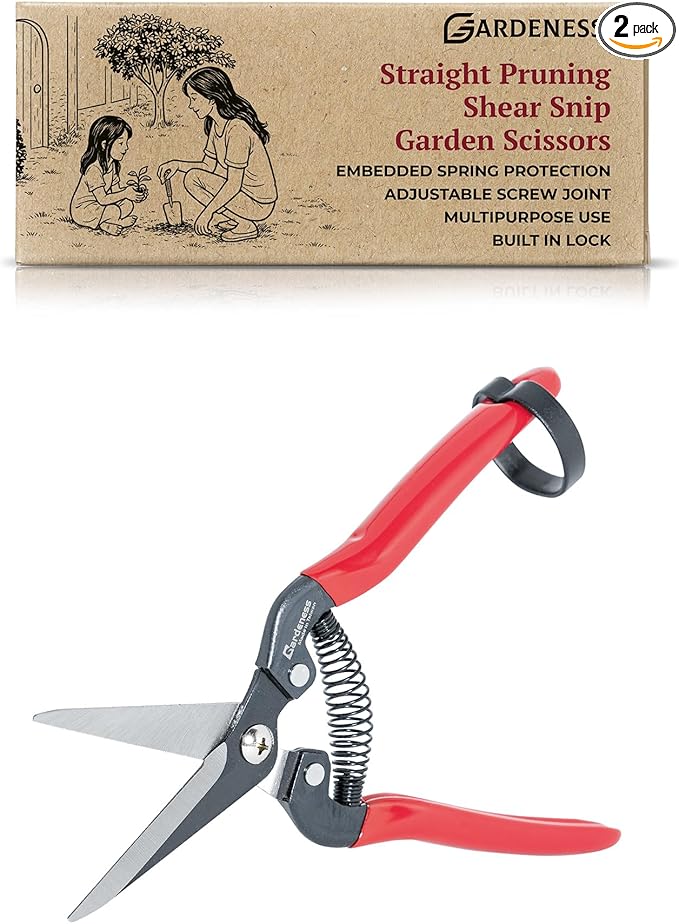 Gardeness Pruning Shear Straight Pruning Snip 2PCS high Carbon Steel Florist Scissors, Multi-Tasking Garden Precision Herb Snips Flower Clippers Bonsai Trimmers Hydroponic Herbs