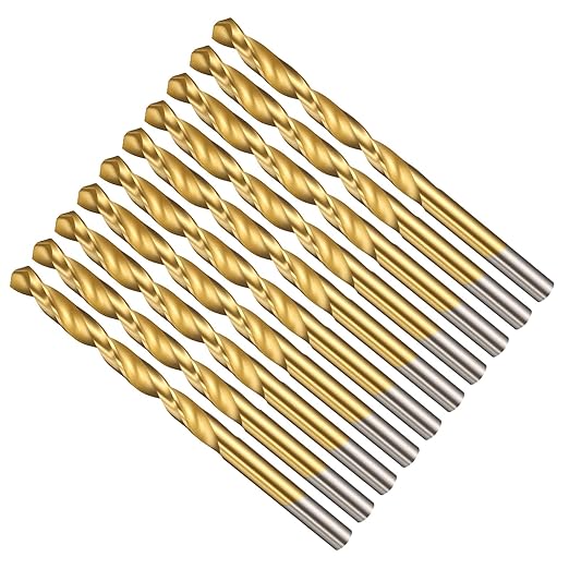 Drill Bit, 17/64" Cutting Diameter (6.747mm), 4241 HSS TiN Coated 118° Cutting Angle Versatile Jobber Bits - (Applications: for Drilling Plastic Wood Soft Thin Metal), 10-Pieces
