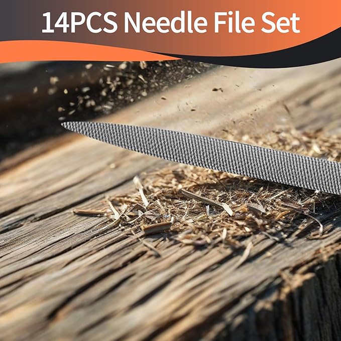 KUZURYU 14PCS Needle File Set - Small Diamond Files with 6 Jeweler's Files & 6 Steel Files （150mm）for DIY, Jewelry, Plastic, Wood & Metal Crafting – with Storage Bag & Steel Brush