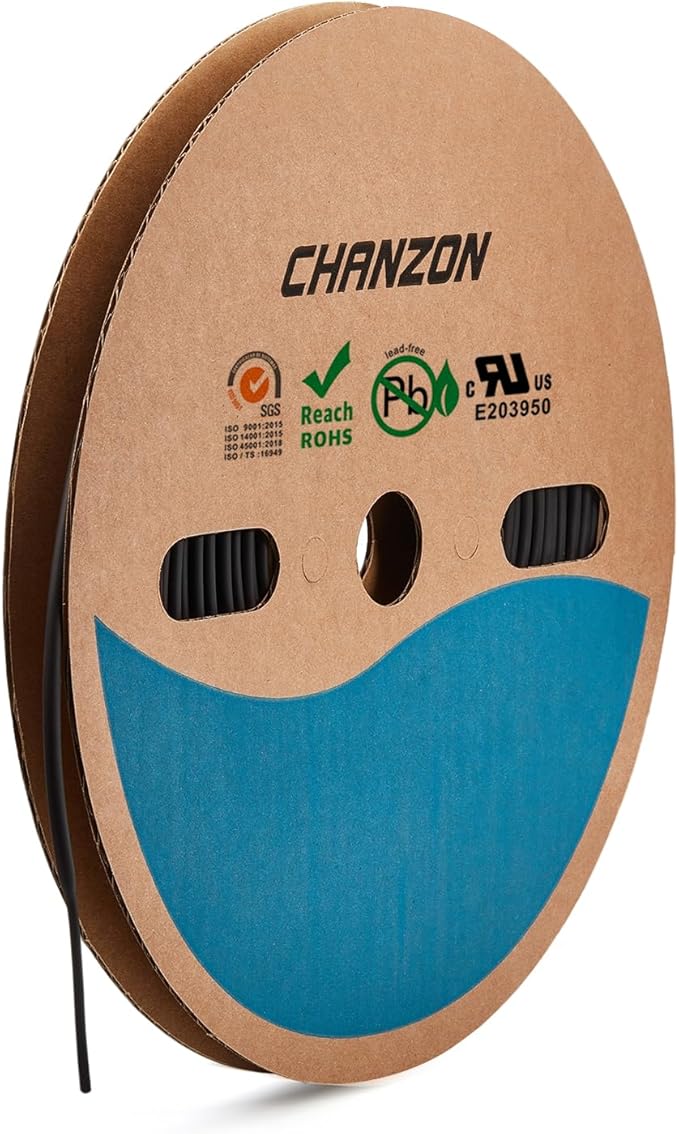 Chanzon 2:1 Ratio - 80Ft Roll - 9/64" (3.5mm) Heat Shrink Tubing 2:1(25M Total Length) Black Polyolefin Sleeving Wrap Shrinking 2 to 1 1pcs