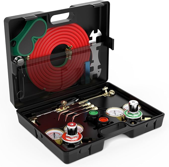 TOOLIOM Oxygen & Acetylene Torch Kit, Gas Cutting Welding Torch Set Welder Tools with Regulator Gauges Nozzles Hose