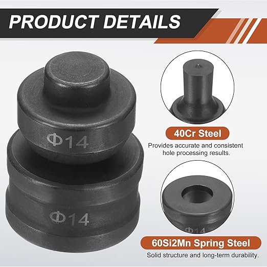 HARFINGTON Hydraulic Hole Punch Die Φ14mm Round Hole 40Cr Steel Electric Punching Kit for CH60 Electric Punching Machine, Black