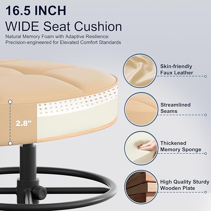 Misolant Armless Drafting Chair, Tall Office Chair no Wheels with Footrest Ring for Standing Desk, Small Faux Leather Executive Office Chair with Adjustable Height for Bar Counter Desk Khaki