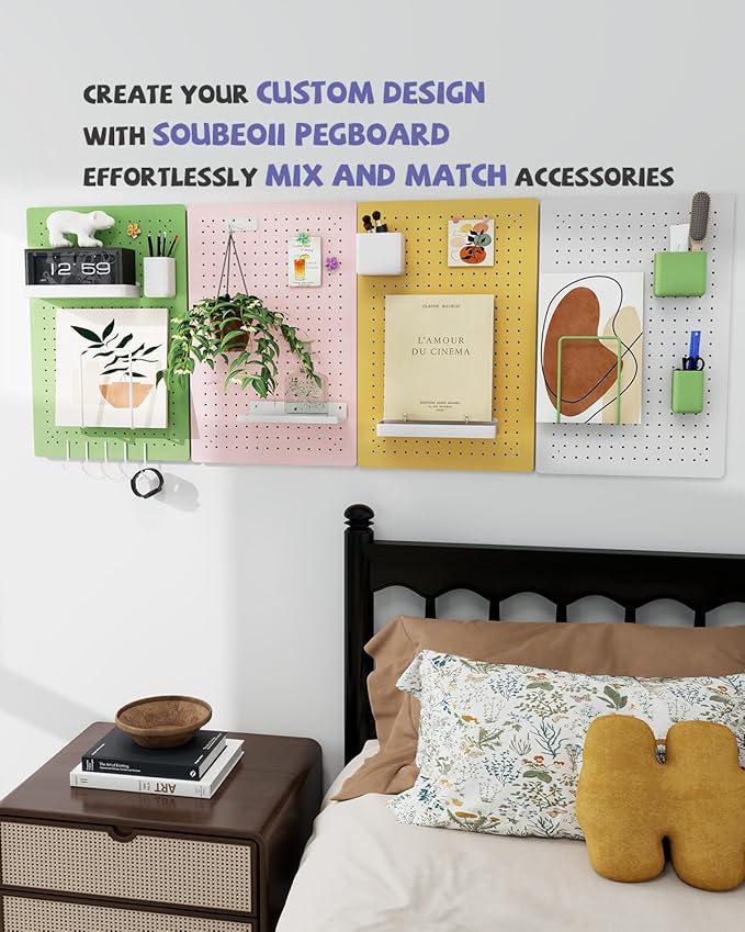 Metal Pegboard Kit — Carbon Steel Pegboards with 26 Accessories, Pegboard Wall Organizer for Home, Office, Study Room, Kitchen, Craft Room & Gaming Setup — 24″ × 16″ Yellow Peg Board