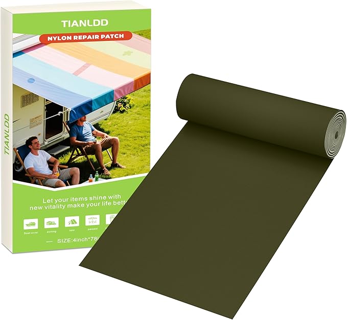 Awning Repair Tape,Tent Patch kit,Waterproof Repair Tape kit of RV Awning,Boat Covers,Canvas,Vinyl Fabric,Tarp,Sail-4x78in（Army Green）