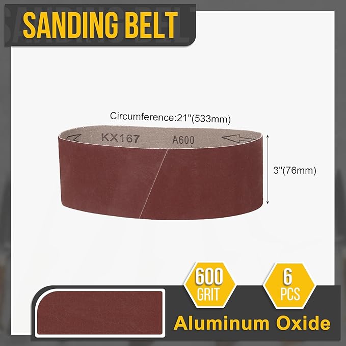 3 x 21 Inch Sanding Belt, 6 Pcs 600 Grit Knife Sharpener Belts Work Sharpening for Belt Sander Knife Carving Tool Metal Working