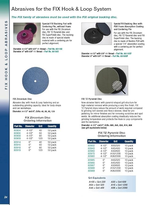 CS Unitec 80914 FIX Disc with Hook & Loop Fasterning, Zirconium, 6" Diameter, 40 Grit, (Pack of 50)