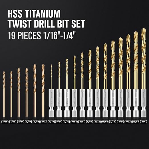 Drill Bit Set, 19Pcs Twist Drill Bit (13Pcs Hex Shank Drill Bit Set+6Pcs Cobalt Drill Bit) for Sheet Metal, Wood, Plastic, Quick Change Design (1/16" - 1/4")