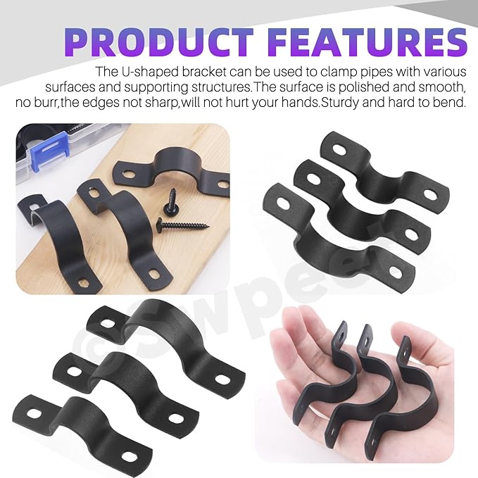 Swpeet 10Pcs 15mm Two Hole U Bracket Clamp with 20Pcs Self-tapping Screws Kit, U-Clamps, Metal Pipe Clamps, Pipe Strap Clamps, Conduit Tension Clips for Fixing Pipe or Cable