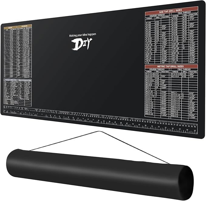 39.5”X18” DIY Worktable Mat Large Work Bench Mat Workshop Mat Workbench Cover with SAE/Metric Ruler Standard Metric Conversion Charts Tap Drill Sizes Fit for DIYers Carpenter Repairman