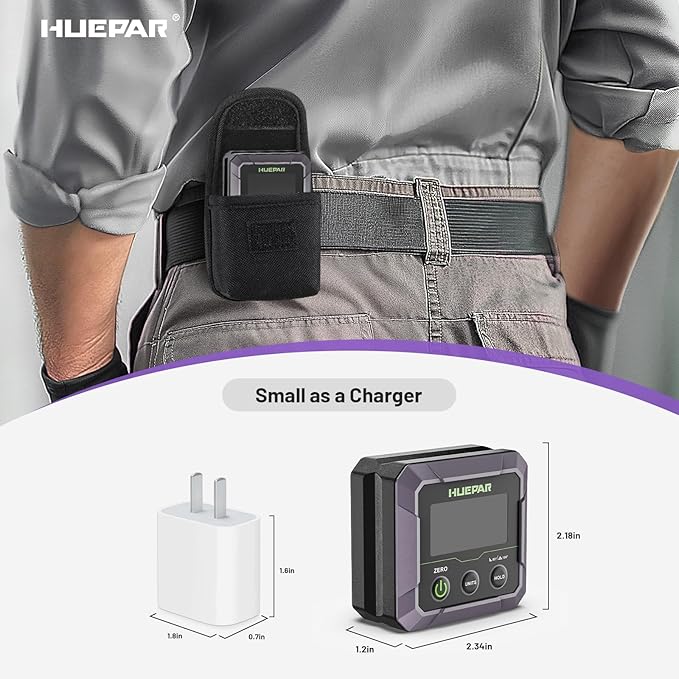 Huepar Digital Angle Finder Magnetic for Table Saw Blade, Woodworking, Bend Pipes Etc., Professional ±0.1° Accuracy Inclinometer with Calibration, 0-90 or 0-180 Digital Angle Gauge, VA LCD Display