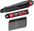 HAUTMEC 18mm Utility Knife, Heavy Duty Box Cutter with Double Lock Mechanism, SK2 Sharp Black Blade with 10pc Blade Set, Double Safety, for Industrial or Construction Applications HT0153-KN