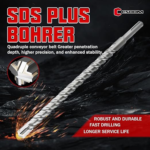 CSOOM SDS Plus Rotary Hammer Drill Bit 5/8"x12.2", Professional Concrete Drill Bit for Concrete, Brick, Stone and Cement Walls