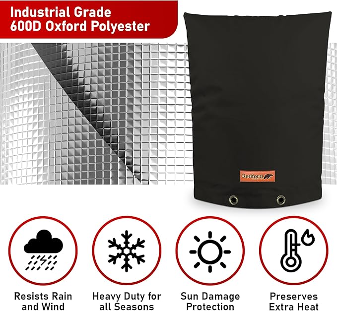 Redford Supply Co. Cold Snap (5°F) Backflow Preventer Insulation Cover, 20"W x 26"H, Pipe Insulation, Water Sprinkler Covers for Outside, Sprinkler Backflow Cover for Winter, Well Pump Bag (Black)