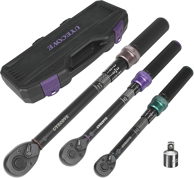 1/4 3/8 1/2-inch Drive Click Torque Wrench, 4Pcs Torque Wrench Set 20-240 in.lb, 5-45 ft.lb, 20-160 ft.lb，with 1 Adapter，Adjustable Torque Wrench Set for Bike, Motorcycle, Car Maintenance