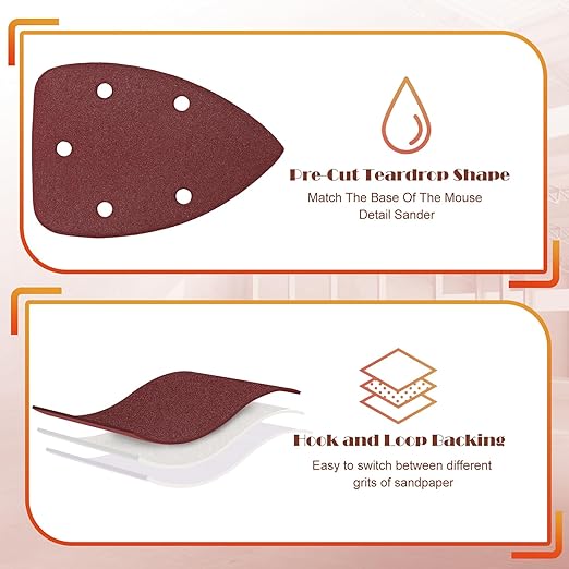 150 Grit Mouse Sander Sandpaper, Jamiikury 5 Hole Detail Sander Sandpaper Palm Sander Paper Mouse Sanding Pads Hook and Loop Sanding Sheets - Pack of 20