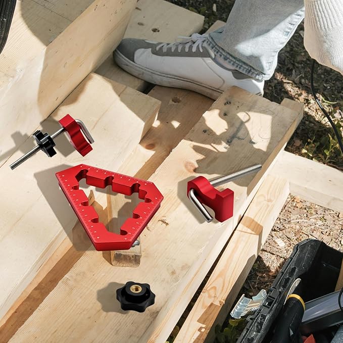 Clamping Squares For Woodworking 45/90 Degree Clamp Triangle Right Angle Clamp, 90 Degree Corner Clamp, Aluminum Alloy Red 3PCS