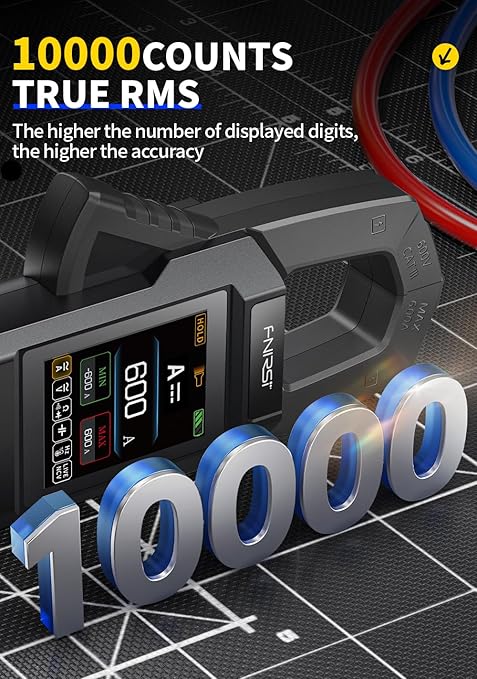 【Newly Upgraded】 FNRSI DMC-100 10000-Count True RMS Clamp Meter, 600A AC/DC Current & 750V Voltage Tester, NCV Detection, Temperature, Color Screen with Waveform, Power Meter, Type-C Rechargeable