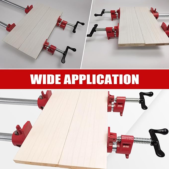 3/4" Wood Gluing Pipe Clamp Set with Unique Foot Design Red Heavy Duty Bar Clamps Cast Iron Quick Release Pipe Clamp Tools for Woodworking (4pc, 3/4" with foot)