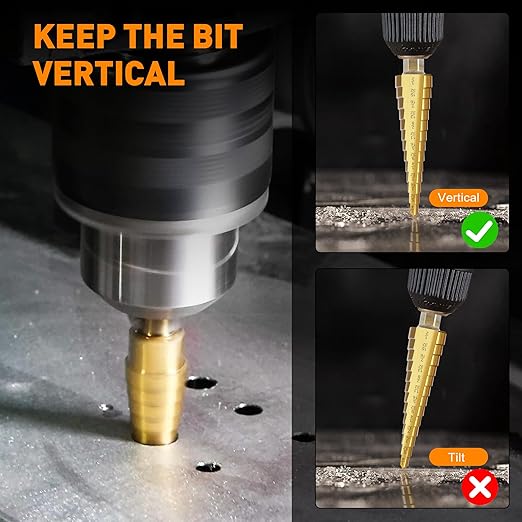 INTHEEND Step Drill Bit Set, 3 Pcs High Speed Steel Spiral Grooved Step Drill Bit for Metal Sheet Aluminum Wood Hole Drilling, 1/4" Hex Shank Step Bit for Faster Drilling 28 Size Cone Step Drill Bits
