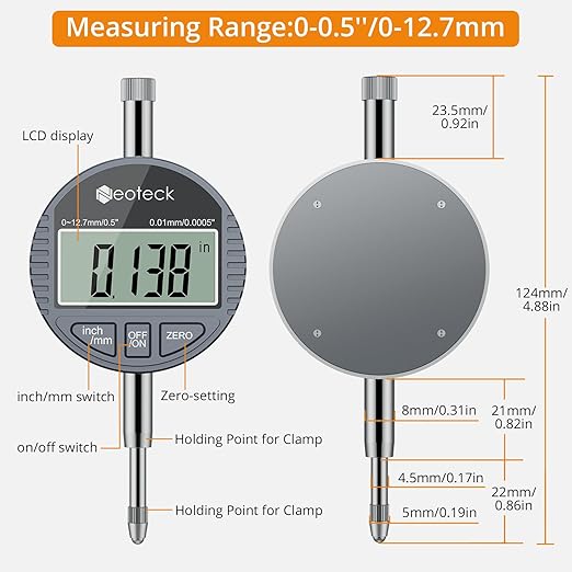 Neoteck 6-10"/0.0005" Digital Indicator Bore Gauge Set with 6 PCS Anvils 9.8" Measuring Depth Dial Bore Gauge with ABS Storage Box for Engine Cylinder Measurement