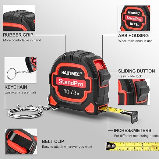 HAUTMEC 3 PC Small Mini Tape Measure, Keychain Measuring, Metric and Imperial Scales, Retractable Pocket Measurement Suitable for Homeowners, HT0252