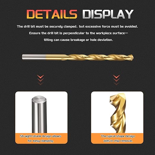 Drill Bit, 3/16" Cutting Diameter (4.763mm), 4241 HSS TiN Coated 118° Cutting Angle Versatile Jobber Bits - (Applications: for Drilling Plastic Wood Soft Thin Metal), 10-Pieces