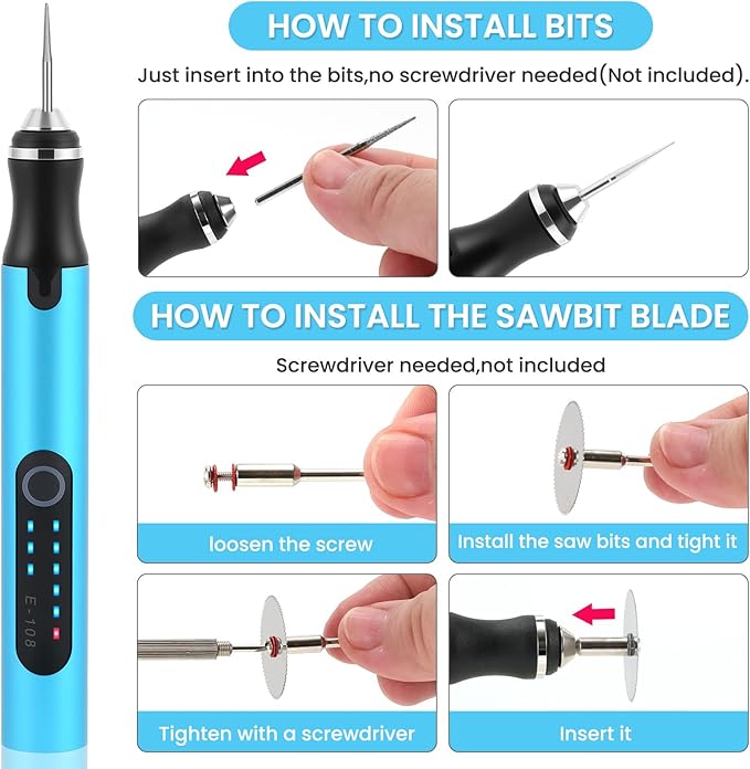 Electric Engraving Pen with 37 Bits, USB Rechargeable Cordless Etching Engraving Tool, Portable DIY Rotary Engraver for Jewelry Wood Glass Stone Carving (Blue)