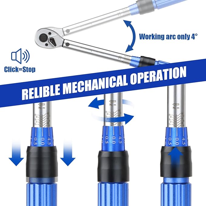 3/8-Inch Drive Click Torque Wrench, Dual-Direction 72-Tooth Torque Wrench Set 7.4-44.3 FT.LB/10-60 Nm Dual Range Scales Torque Wrench for Bike, Motorcycle, Car Spark