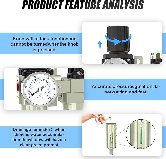 1/2" NPT 4 Stage Heavy Duty Industrial Grade, Auto Drain Air Drying System, Coalescing Filter, Particulate Filter, Double Desiccant Dryer and Air Regulator For Plasma Cutter and Paint Spray