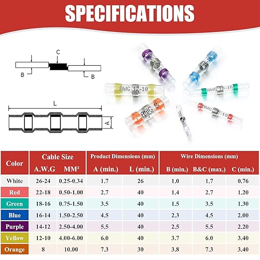 200PCS Red Solder Seal Wire Connectors 22-18 AWG, Self Soldering Heat Shrink Wire Connectors Marine Grade Waterproof Insulated Electrical Butt Splice Wire Terminals for Automotive Boat Truck