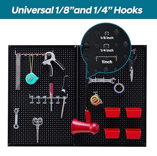 Pegboard kit with Accessories,Includes 2 Pack 16" X 24" Steel Pegboard and 120 PCS Varied Pegboard Accessories,can be Used for Tool Storage and Garage Organization. (Red Box)