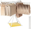 Laundry Drying Rack with 16 Clips Clothes Drying Rack Foldable Collapsible Clothing Rack Retractable Length Space-Saving for Laundry Room Camping Indoor Outdoor