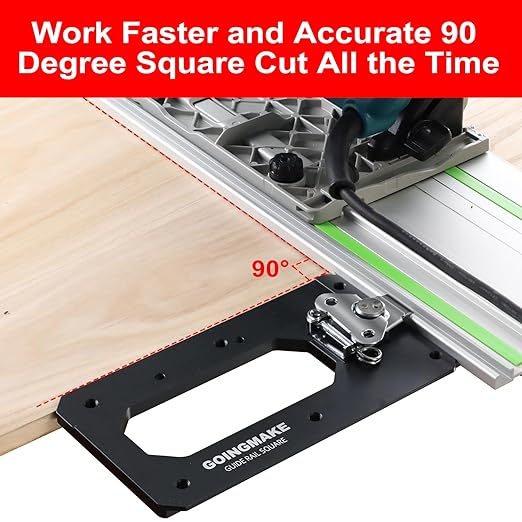Large Track Saw Square with Positioning Rod and Edge Support,Track Saw Guide Rail Square,90 Degree Right Angle Guide Compatible with Festool,Makita,Milwaukee for Woodworking Cuts