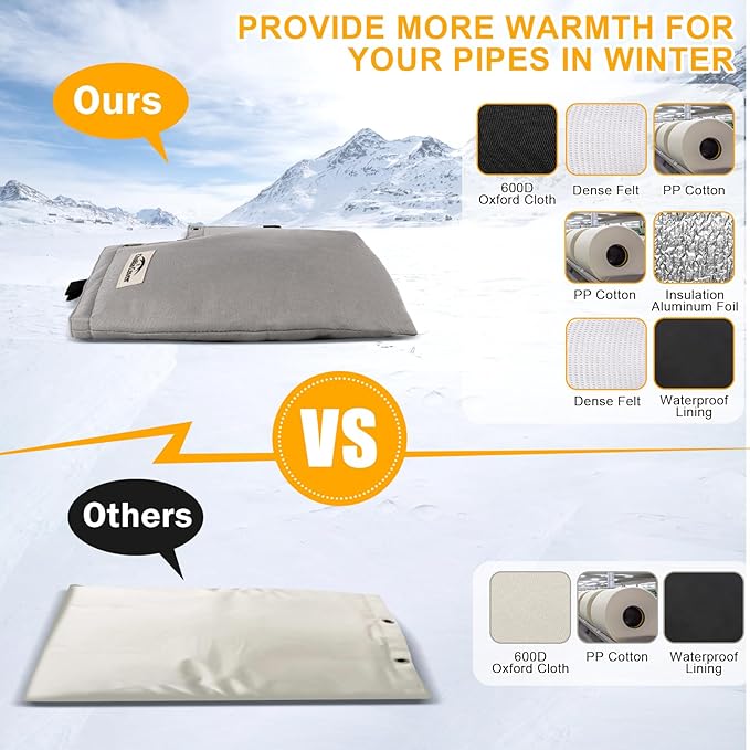 Insulated Pouch (5˚F) - 13" W x 12" H Backflow Preventer Cover for Outside Pressure Vacuum Breaker - Sprinkler Cover with Thick Layers Fabric - Grey