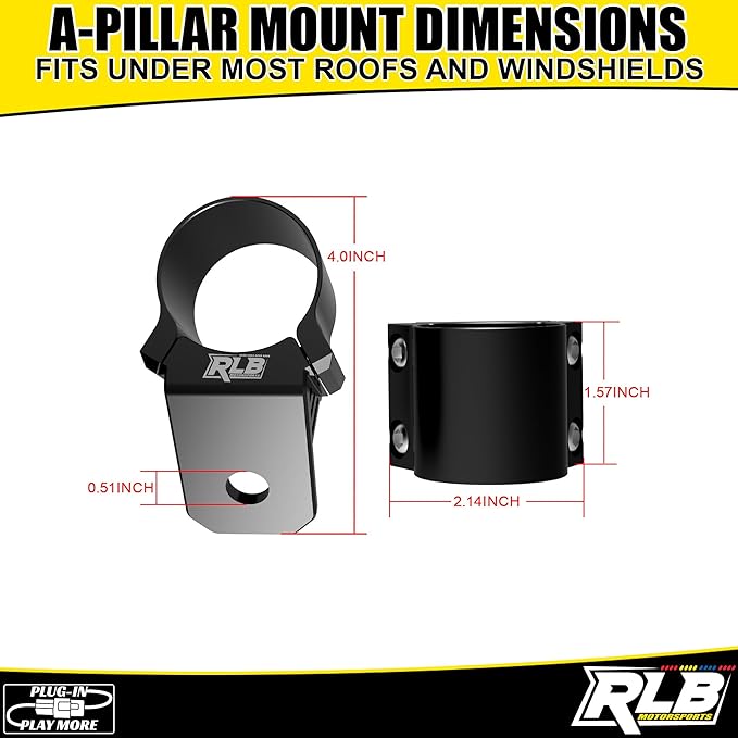 1.875" Light Bar Mount (1 PC-Single) UTV A-Pillar POD Light Mount by RLB MOTORSPORTS - for 1.875" Roll Bar, Fits Under Most windshields Compatible with CanAm Maverick X3 Mav R Defender