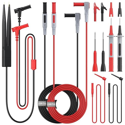 BINTA 11-Piece Multimeter Test Leads Kit for Home DIY & Car Maintenance, Electrical Multimeter Leads Kit with Alligator Clips, Test Hooks, Multimeter Probes, Test Tweezers CATII 1000V/ 19A
