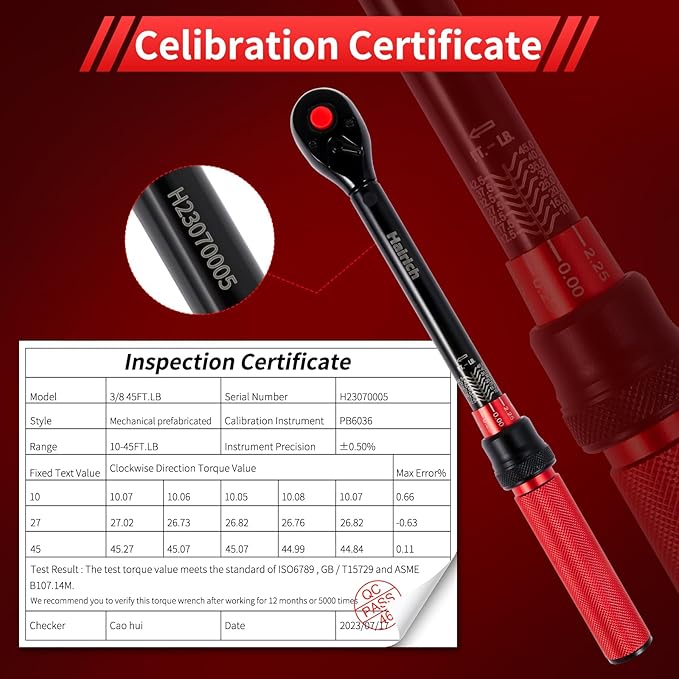 3/8-Inch Torque Wrench, Dual-direction 10-45ft.lb/13.6-61Nm, 72-Tooth Dual Range Scales Torque Wrench with Quick Release Reversible Head for Bike/Bicycle